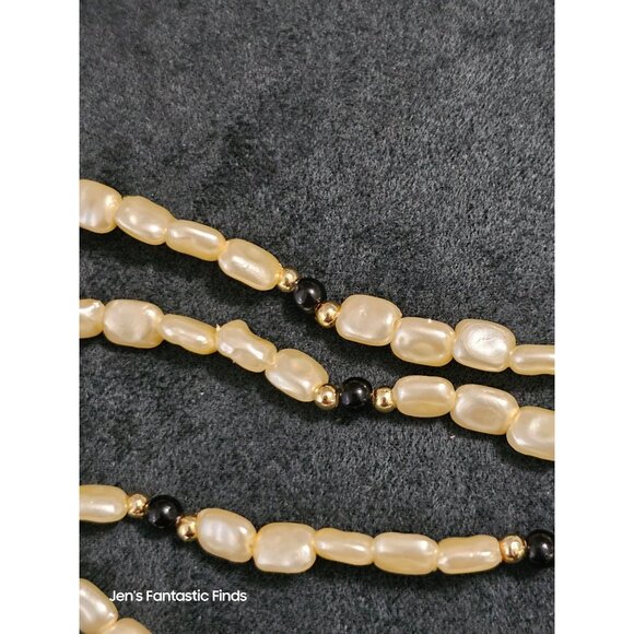 Opera Length Faux Freshwater Pearl Necklace With Black & Gold Accents 32" - Picture 8 of 9
